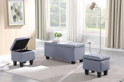 Amidey Large Storage Ottoman Bench Set, 3 In 1 Combination Ottoman, Tufted Ottoman Linen Bench For Living R In Gray