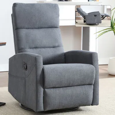 Amidey Manual Recliner Chair With Rocker And Swivel In Fabric For Living Room, Grey In Gray