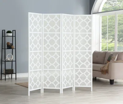 Amidey Quarterfoil Infused Diamond Design 4-panel Room Divider, White