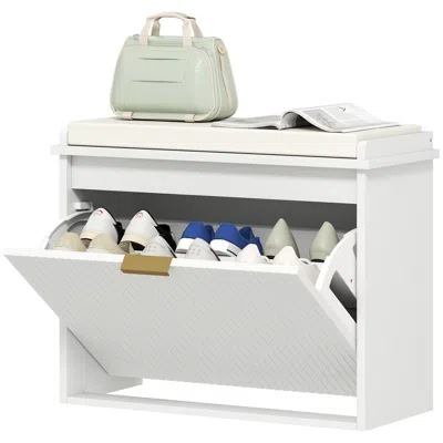 Amidey Shoe Storage Bench With Padded Seat Cushion And Flip-drawer, Entryway Bench, Shoe Cabinet, 24.4x10.2 In White