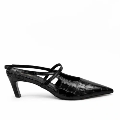 Amie Rafa Connie Slingback Leather Heels In Black