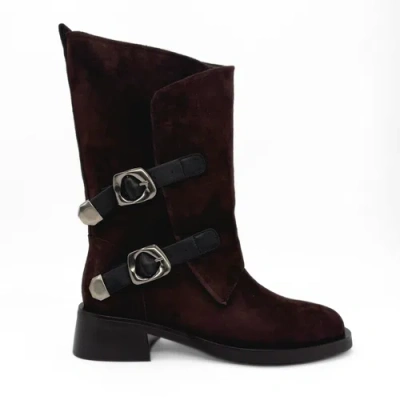 Amie Rafa Remi Suede Moto Boots In Brown