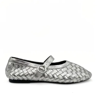 Amie Rafa Rena Woven Mary Janes In Silver