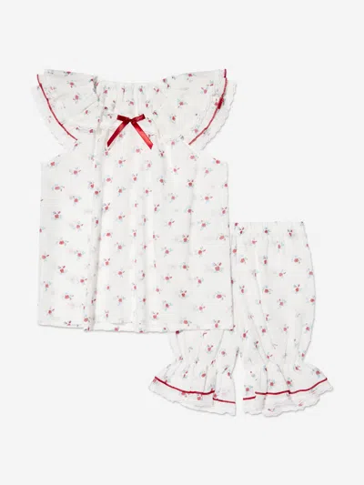 Amiki Children Kids' Girls Amelia Pink Flowers Short Pyjama Set In White