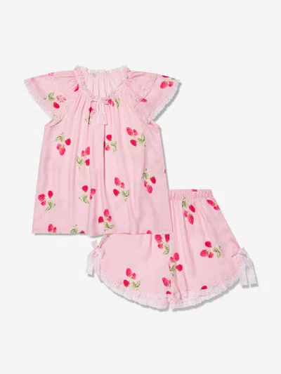 Amiki Children Kids' Girls Eliana Raspberry Print Short Pyjama Set In Pink