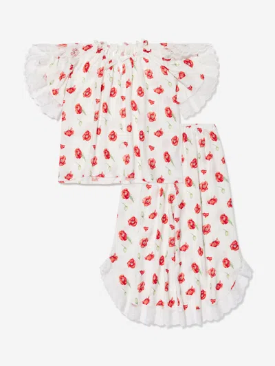 Amiki Children Kids' Girls Milana Poppy Print Pyjama Set In White