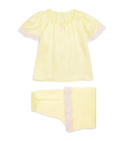 Amiki Kids' Silk Angelina Pyjama Set In Yellow