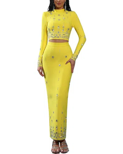 Amina Glam 2pc Blouse & Skirt Set In Yellow