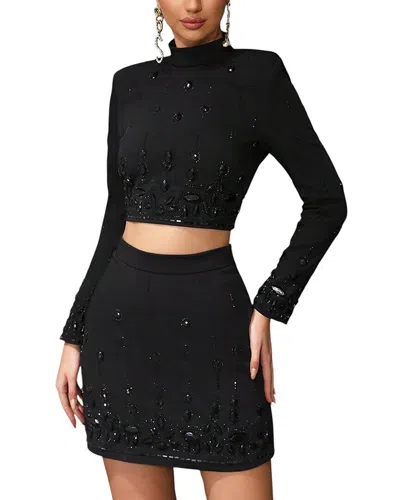 Amina Glam 2pc Blouse & Skirt Set In Black
