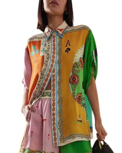 Amina Glam 2pc Linen-blend Shirt & Short Set In Multi