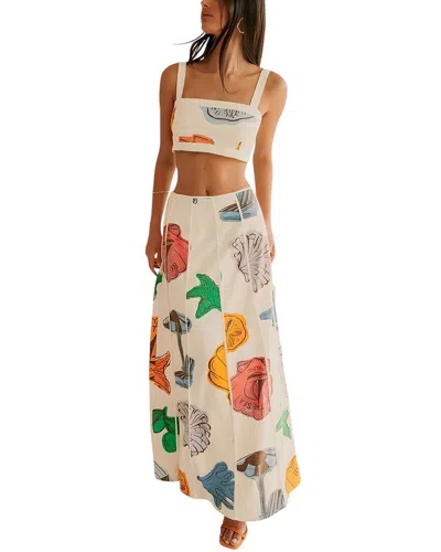 Amina Glam 2pc Linen-blend Top & Skirt Set In White