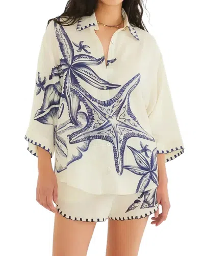 Amina Glam 2pc Linen-blend Shirt & Short Set In Blue