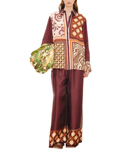Amina Glam 2pc Shirt & Pant Set In Burgundy