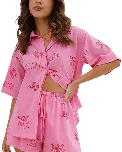 Amina Glam 2pc Shirt & Short Set In Pink