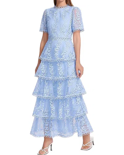 Amina Glam Embellished Short Sleeve Maxi Dress In Blue