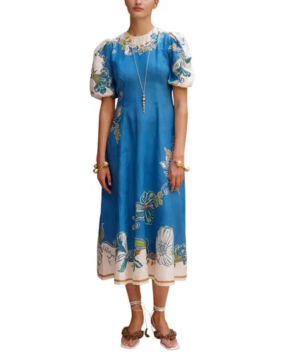 Amina Glam Linen Midi Dress In Blue
