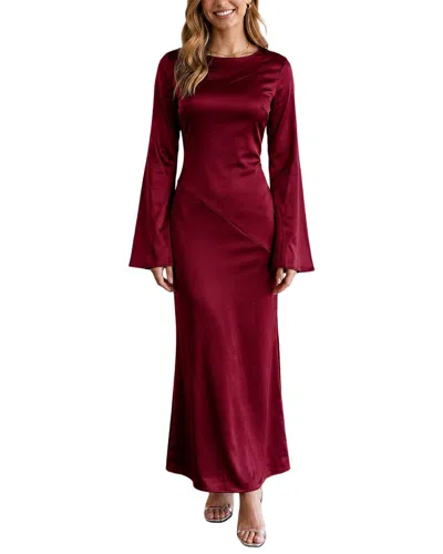 Amina Glam Long Sleeve Maxi Dress In Red
