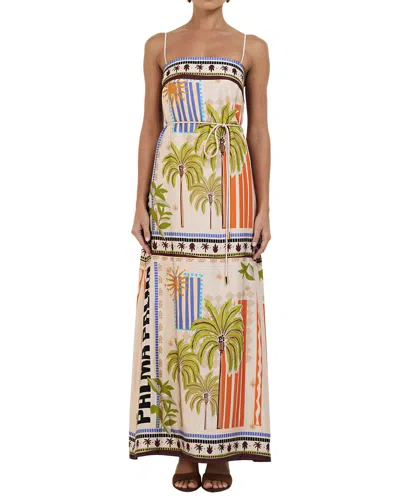 Amina Glam Maxi Dress In White & Multicolor Print