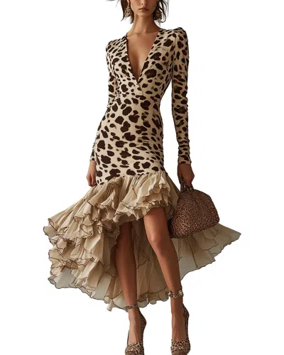 Amina Glam Midi Dress In Neutral