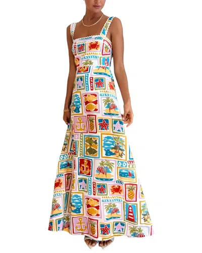 Amina Glam Midi Dress In White & Print