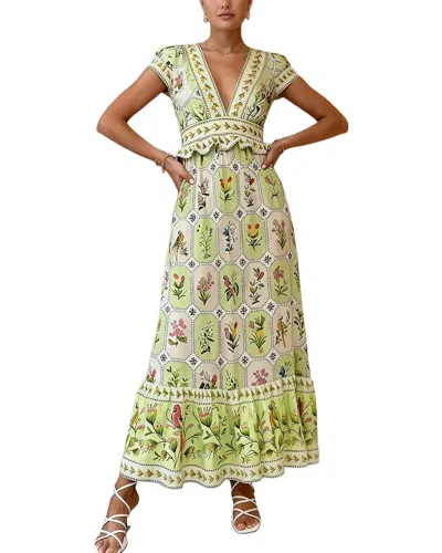 Amina Glam Printed Maxi Dress In Green