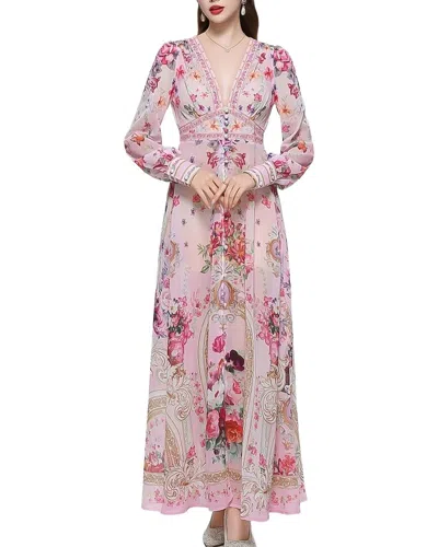 Amina Glam Printed Maxi Dress In Pink