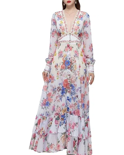 Amina Glam Printed Maxi Dress In White
