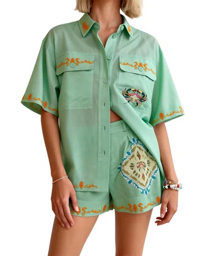 Amina Glam Shirt & Short Set In Green