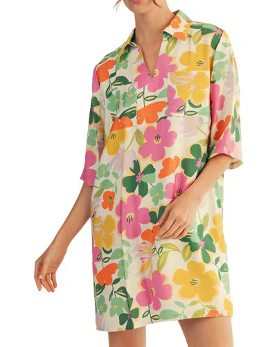 Amina Glam Shirtdress In White & Multicolor Print