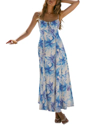 Amina Glam Sleeveless Printed Linen-blend Maxi Dress In Blue