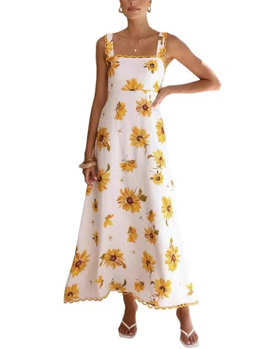 Amina Glam Sleeveless Printed Linen-blend Maxi Dress In White