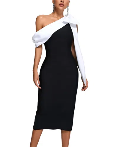 Amina Glam Solid Midi Dress In Black