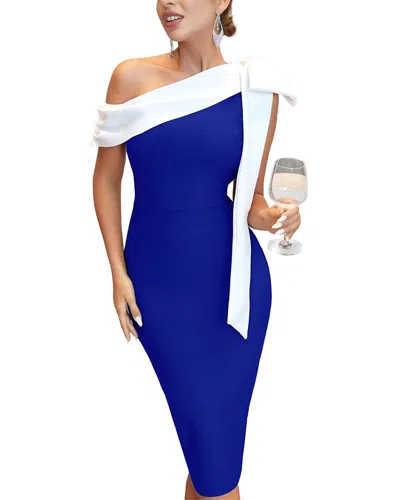 Amina Glam Solid Midi Dress In Blue