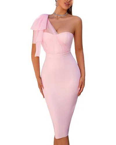 Amina Glam Solid Midi Dress In Pink
