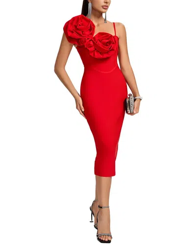 Amina Glam Solid Midi Dress In Red