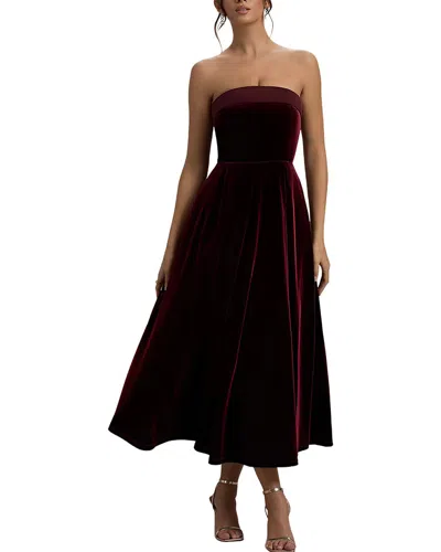 Amina Glam Solid Midi Dress In Wine Red