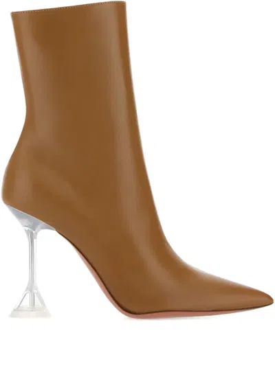 Amina Muaddi 100mm Giorgia Nappa Leather Pointed-toe Ankle Boots In Brown