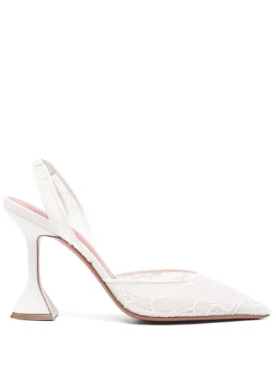 Amina Muaddi Holli Lace And Leather Slingback Pumps In White