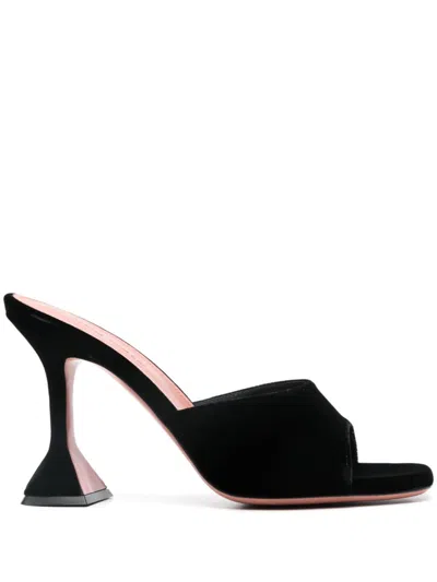 Amina Muaddi Lupita Suede Pedestal Mule Sandals In Black