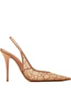 Amina Muaddi 105mm Anok Lace Slingback Pumps In Brown