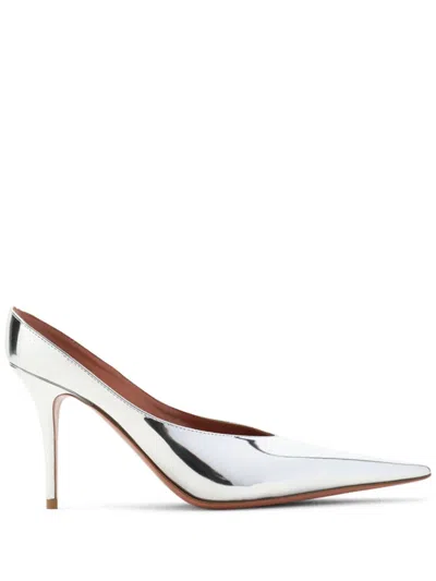 Amina Muaddi Anok Pointed Toe Mule In Mirror Silver