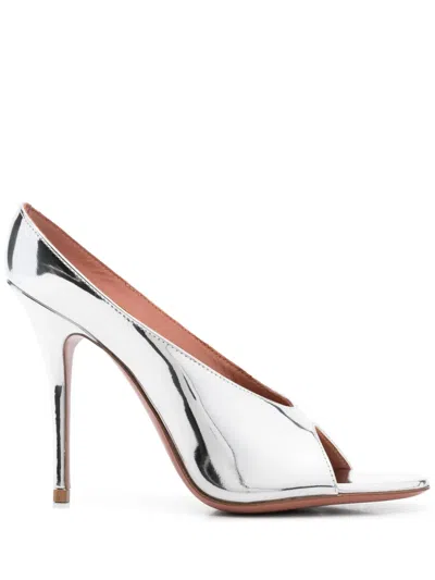 Amina Muaddi Anok Slipper High-heeled Sandals In Silver