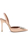 Amina Muaddi 105mm Camelia Jewel-embellished Pointed-toe Heeled Sandal In Neutral