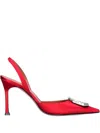 Amina Muaddi 105mm Camelia Satin Slingback Pumps In Orange