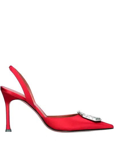 Amina Muaddi 105mm Camelia Satin Slingback Pumps In Orange