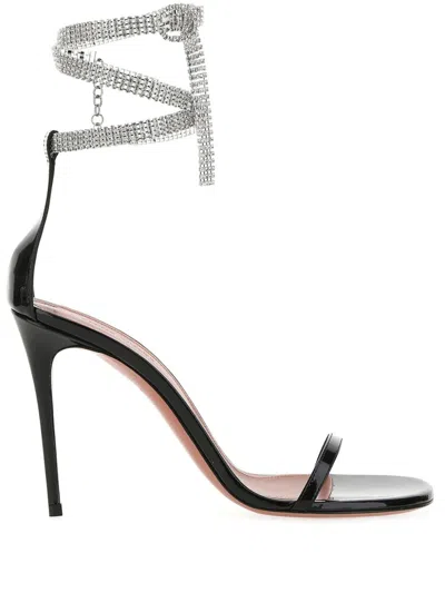 Amina Muaddi Womens Black Giorgia Crystal-embellished Leather Heeled Sandals