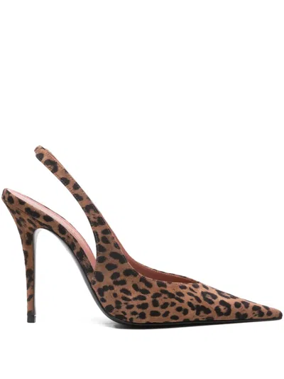 Amina Muaddi 105mm Leather Heeled Pumps In Animal Print