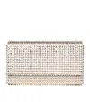 Amina Muaddi Champagne Satin Clutch With Crystal Embellishments