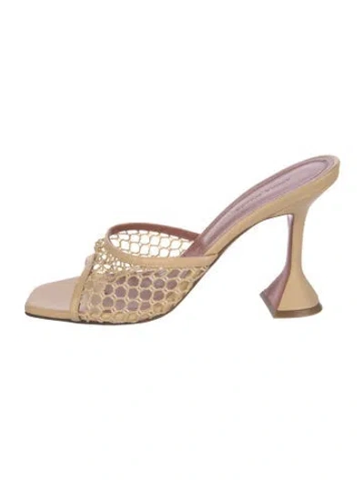 Pre-owned Amina Muaddi 2022 Lupita 95 Net Mules Slides In Neutral