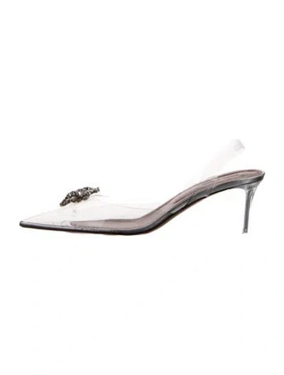 Pre-owned Amina Muaddi 2022 Rosie Glass Sling Mules In Transparent
